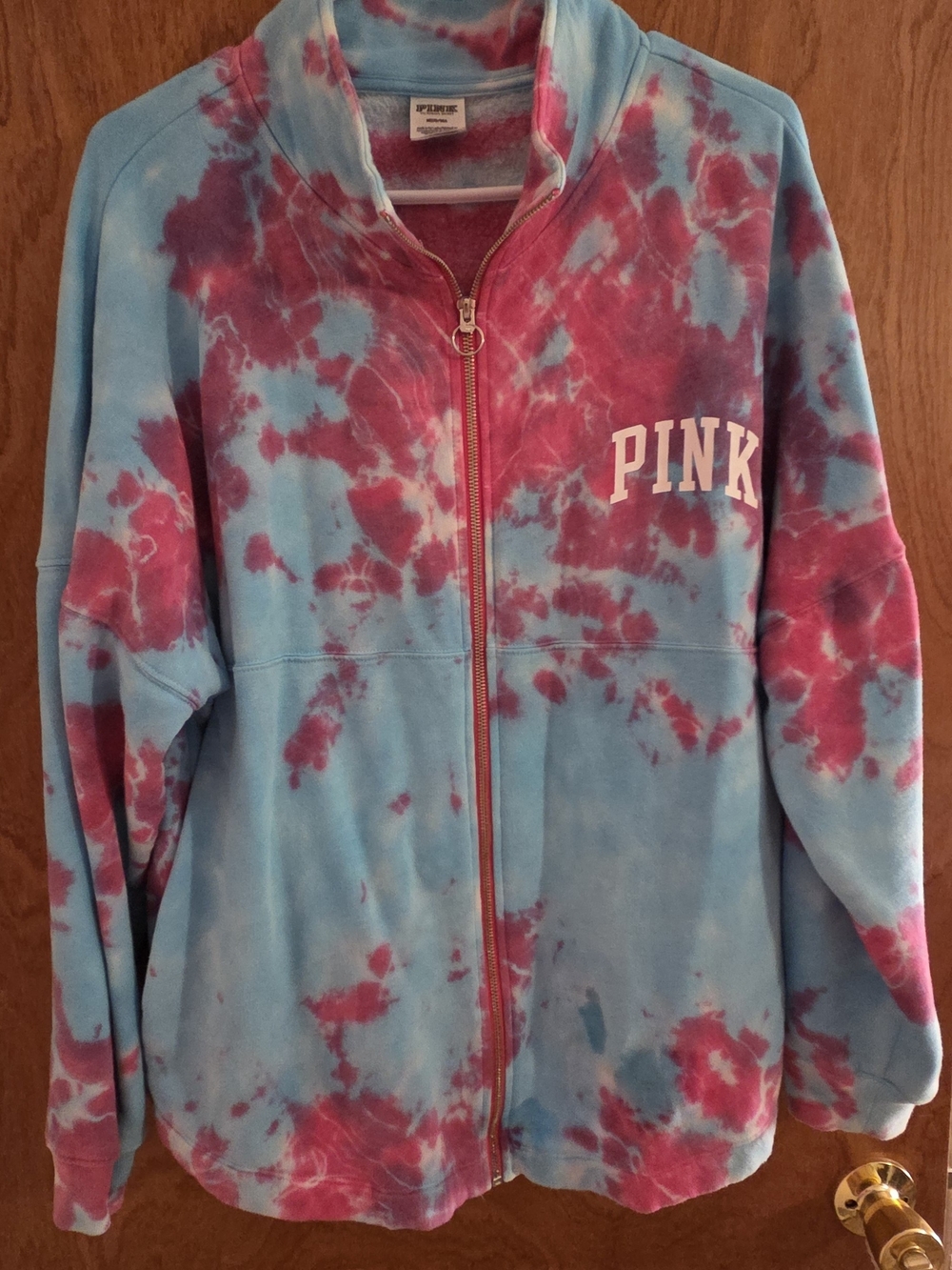 PINK Victoria's Secret Blue & Pink Tie-Dye Zip-Up Jacket